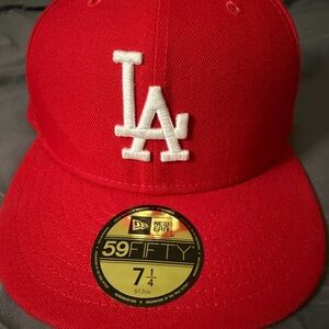 New Era 59fifty Red Dodgers Fitted Hat Size 7 1/4